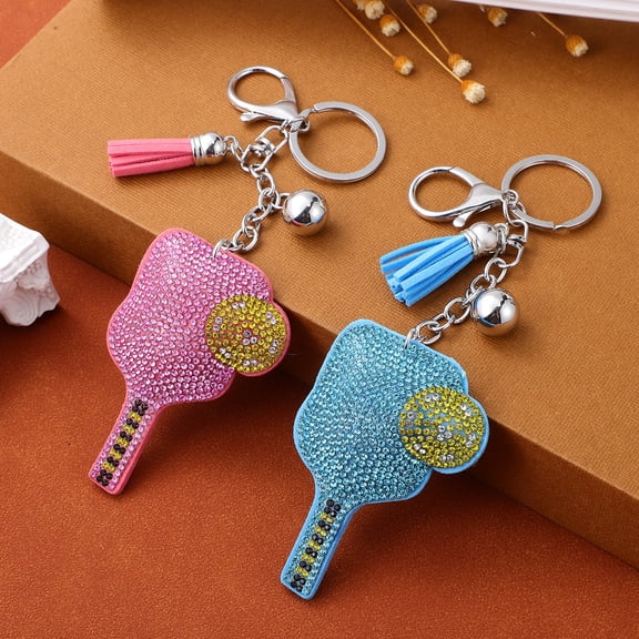 COMPUKAS 2-Pack Pickleball Charm Keychains with Sparkling Zinc Alloy Rhinestones, Fan Key Holders and Accessories