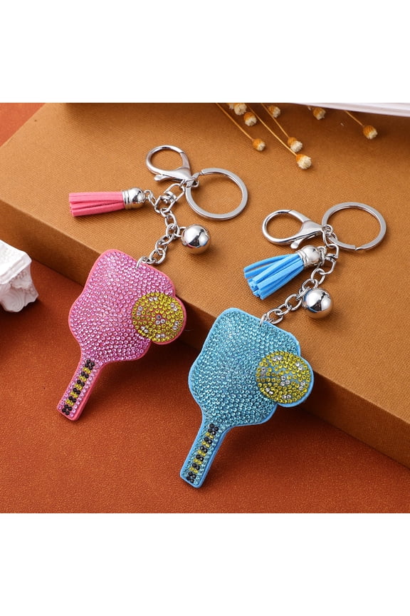 2-Pack Pickleball Charm Keychains with Sparkling Zinc Alloy Rhinestones, Fan Key Holders and Accessories