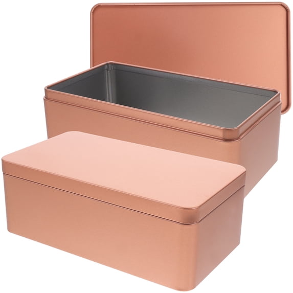 COMPUKAS Set of 2 Premium Rectangular Tin Boxes for Tea Leaf Storage, Golden Color Metal Containers