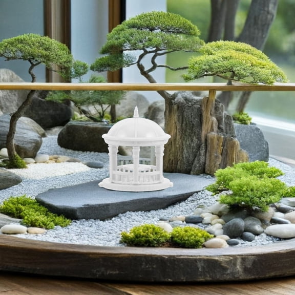 COMPUKAS 2Pcs Round Pavilion Model White Plastic Mini Garden Accessories For Micro Landscape Decor