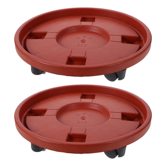 COMPUKAS 2-Pack Brown Plastic Potted Plant Mover with Sleek Design for Living Room and Garden Use
