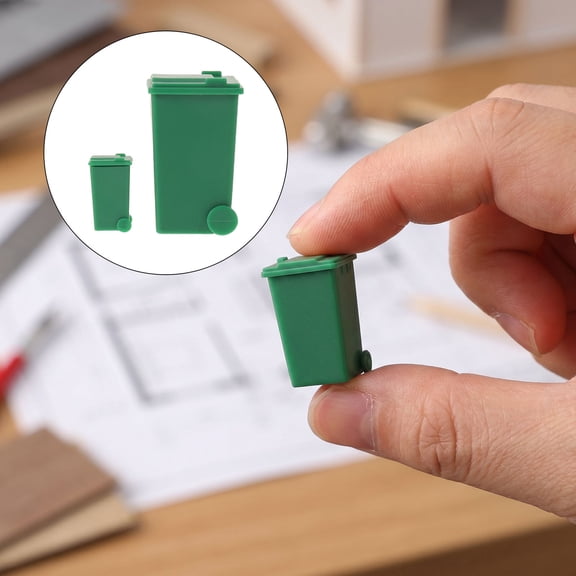 COMPUKAS 2Pcs Small Green Rubbish Bin with Lid for Architectural Sand Table and Dollhouse Display