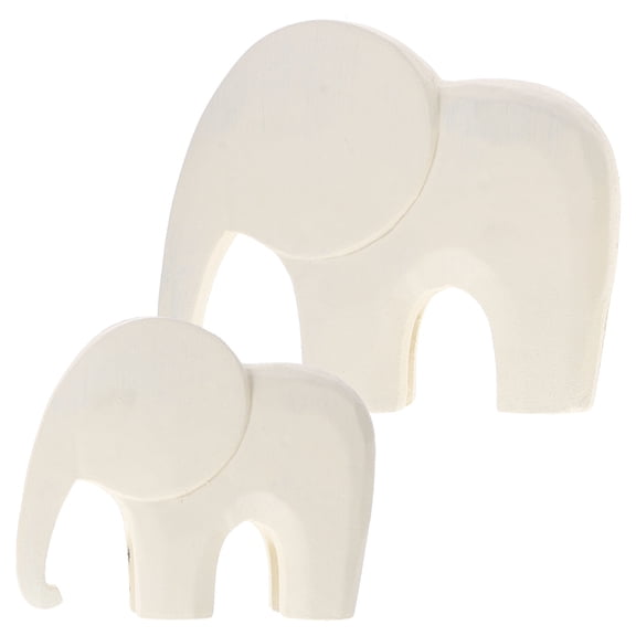 COMPUKAS Set of 2 White Wooden Elephant Figurines Decorative Crafts for Bedroom, Study, Living Room Display