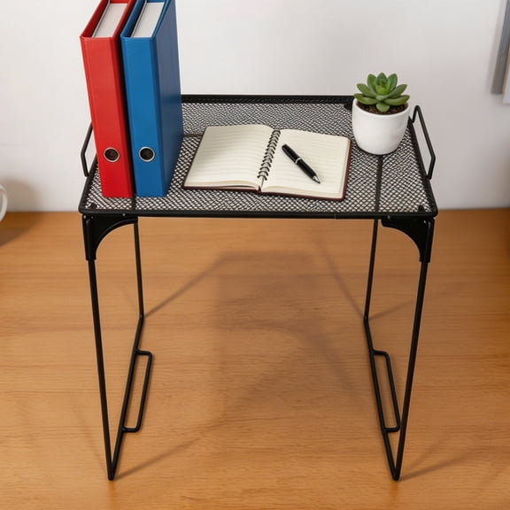 COMPUKAS 2Pcs Stackable Foldable Wire Shelf Rack Metal Mesh Organizer for Kitchen Cabinet and Bathroom