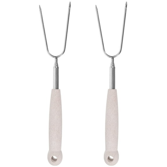 COMPUKAS 2Pcs Stainless Steel BBQ Forks U Shaped Extendable for Roasting Poultry and Grilling Fork