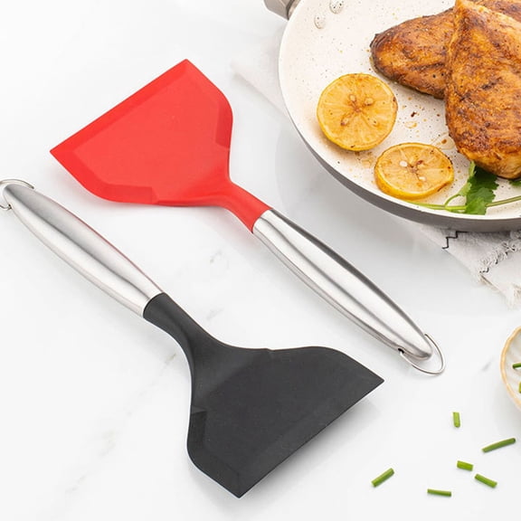 COMPUKAS 2Pcs Steak Frying Spatulas with Heat Resistant Silicone and Metal Construction for Kitchen Use