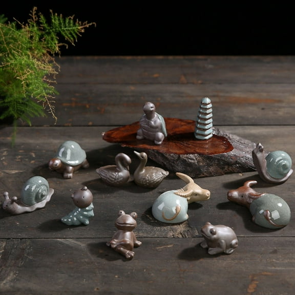 COMPUKAS 2Pcs Tea Table Pet Ceramic Tortoise Figurines Grey Home Decoration