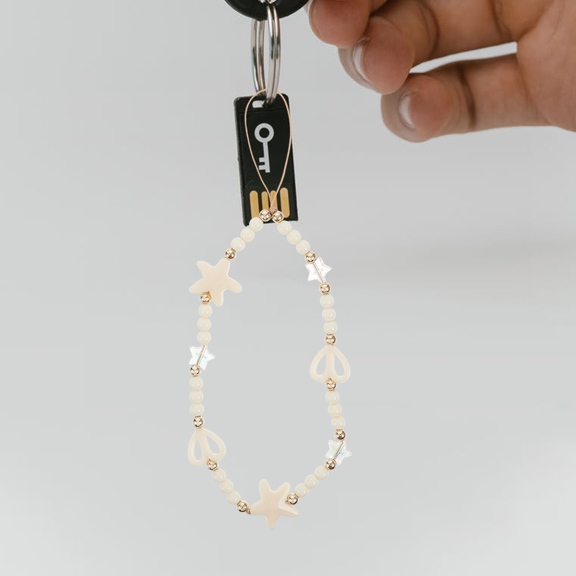 COMPUKAS 2Pcs White Acrylic Beaded Mobile Anti-Lost Chain Phone Id Card and Electronic Lanyard