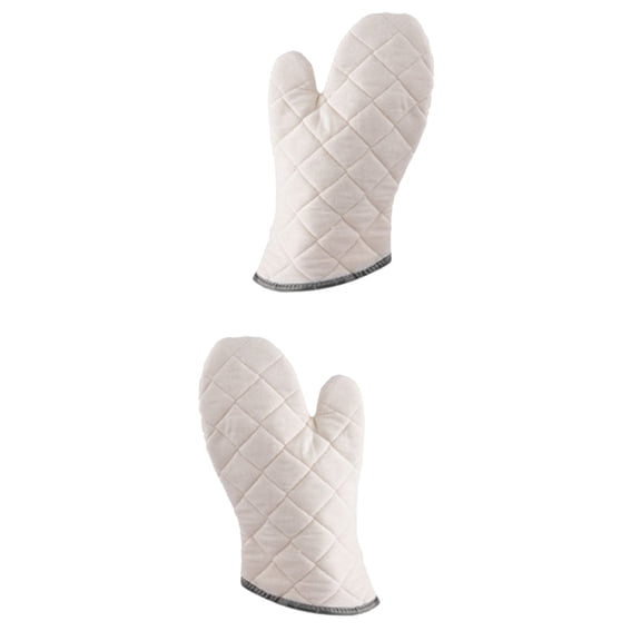 COMPUKAS 2Pcs White Cotton Heat Resistant Oven Mitts Kitchen Gloves with Non Slip Grip for Cooking