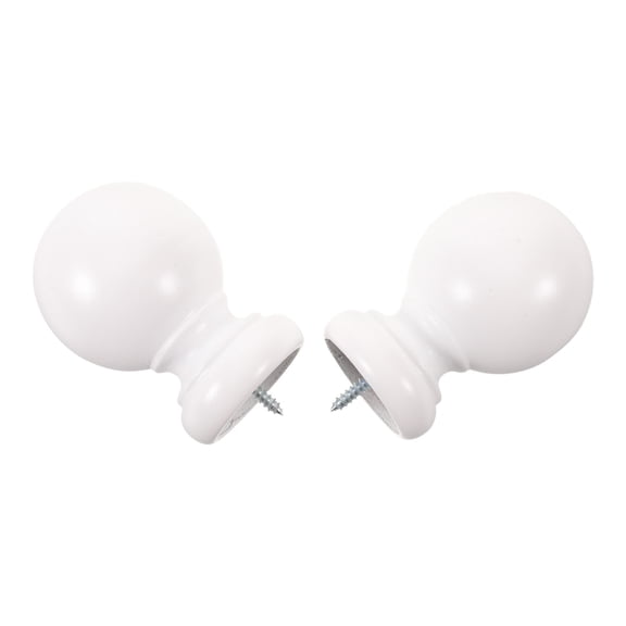 COMPUKAS 2-Piece White Wooden Curtain Rod Finials, Decorative Drapery Pole End Caps for Living Room Window Treatments Home Decor