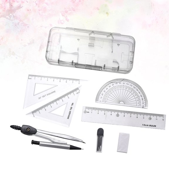 COMPUKAS 2Sets Compasses Set with Eraser Premium Metal Geometry Drawing Ruler Tool Kit for Advanced Students in Plated Silver