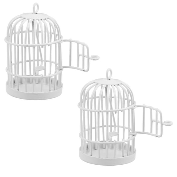 COMPUKAS Set of 2 White Vintage Decorative Birdcages for Dollhouse Miniature Accessories Enhancing Aesthetic Appeal