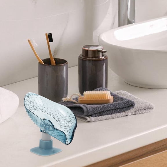 COMPUKAS 2-Pack Leaf Shaped Cup Soap Holders with Self-Draining Design, Clear Grey Bathroom Shower Organizer