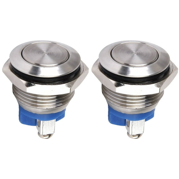COMPUKAS 2Pcs Momentary Push Button Switch Waterproof Metal Plated Silver for Car Boat Doorbell
