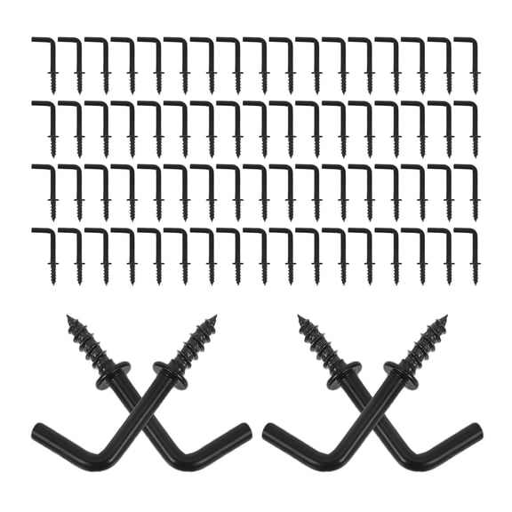COMPUKAS 300Pcs Self Tapping L Shaped Screw Hooks Black Right Angle Wall Hangers for Home Organization