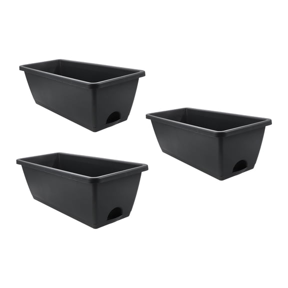 COMPUKAS 3Pcs Dark Grey Resin Planter Boxes Rectangle with Drainage Tray for Succulent and Flower Display