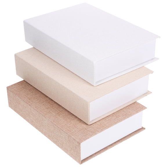 COMPUKAS 3-Piece Assorted Color Linen Book Shaped Storage Box Set, Decorative Faux Book Props for Office or Home Shelf Decor