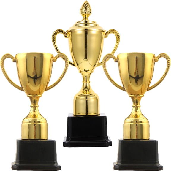 COMPUKAS Game Awards Trophies Golden Plastic 3Pcs 8.9X4.3X2.4In