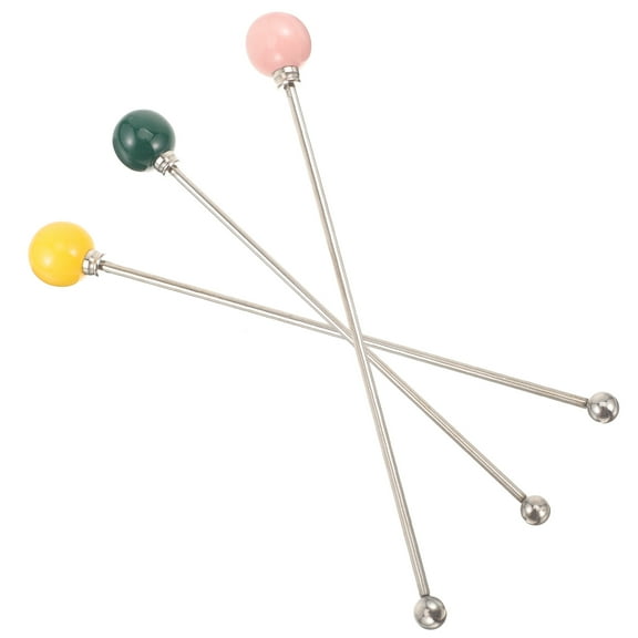 COMPUKAS Compukas 3Pcs Metal Swizzle Sticks for Coffee and Drinks Round Ball Handle Reusable Stirrer Bar Tool 6.90.80.8in