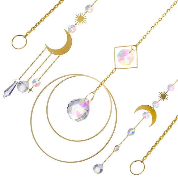 COMPUKAS 3-Piece Moon and Prism Pendant Alloy Wind Chimes for Outdoor Garden Decor, 11.79 x 11.79 x 0.39 inches