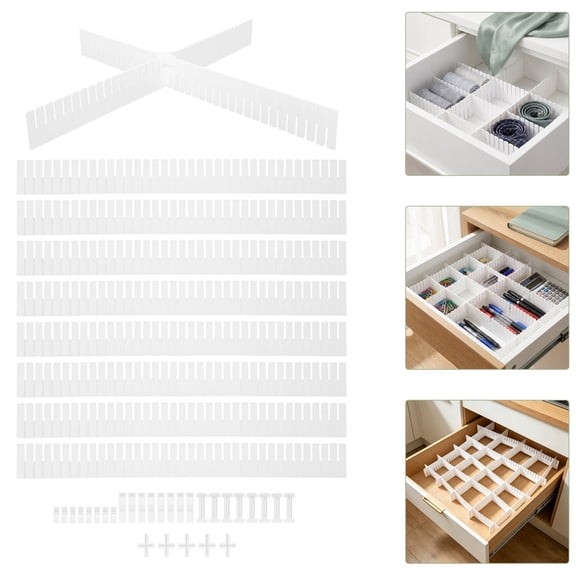 COMPUKAS Plastic Drawer Dividers, White, Adjustable Organizer for Home, 40Pcs