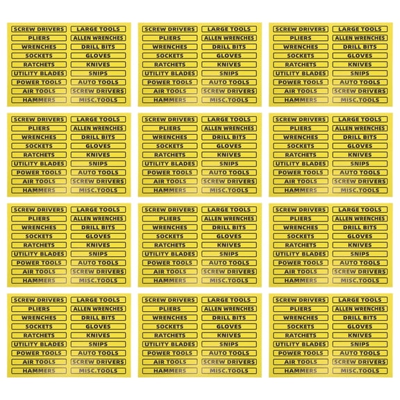 COMPUKAS 40Pcs Yellow Tool Box Organization Labels for Tool Chest Plastic Bins and Garage Storage