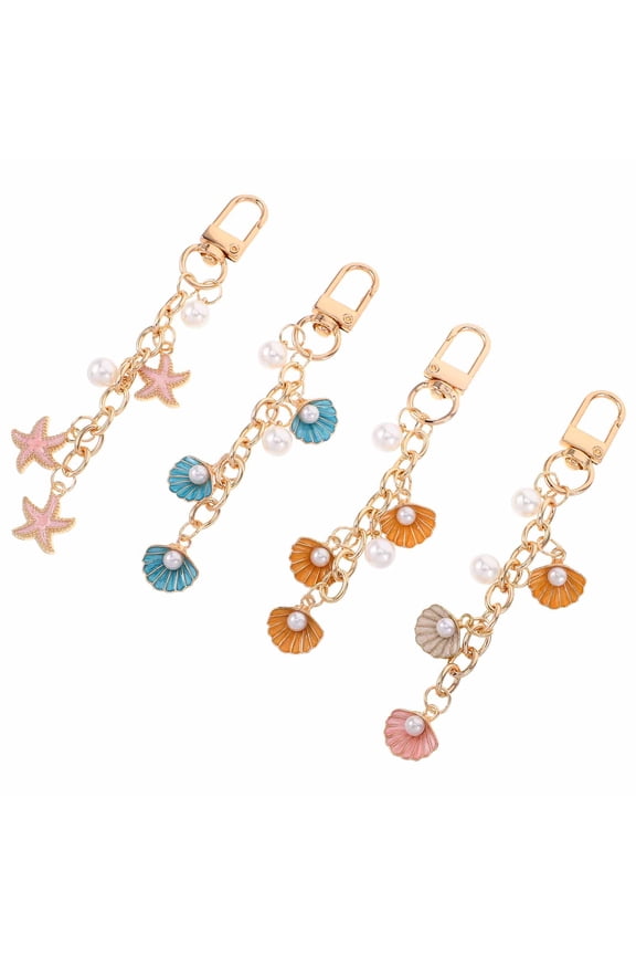 4PCS Beach Charm Keychain Set for Women, Zinc Alloy Pendant Creative Decorative Accessories