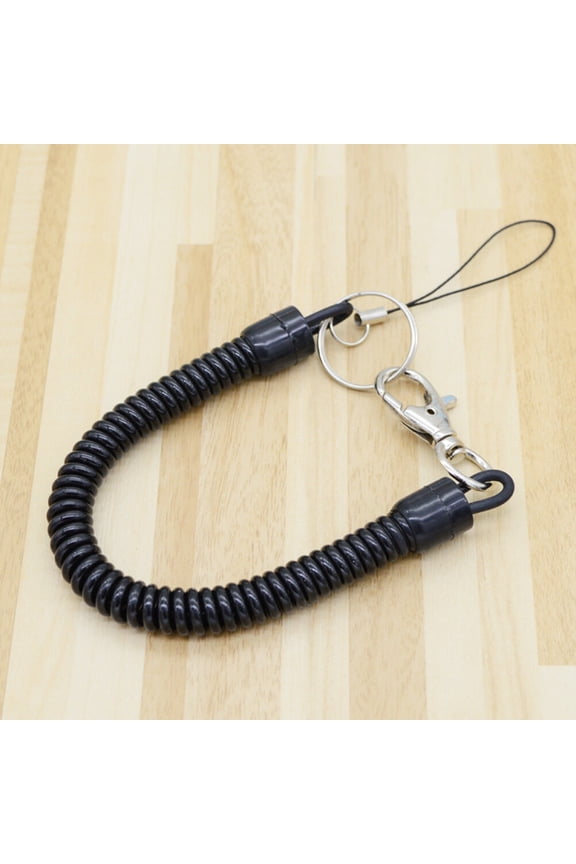 4-Pack Black Spring Keychains with Stretch Cord for Secure and Easy Daily Key Organization