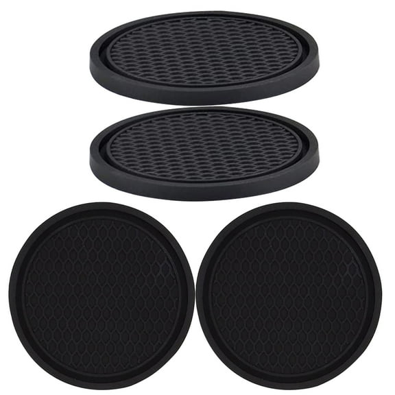 COMPUKAS 4Pcs Coasters for Tableware Heat Insulation and Slip Resistant Black PVC Round