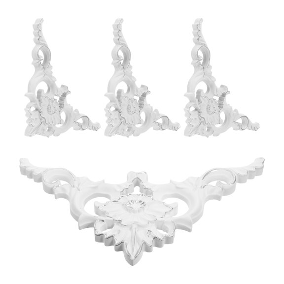 COMPUKAS 4Pcs Embossed Floral Corner Onlay Decorative Ceiling and Wall Applique in Faux Plaster