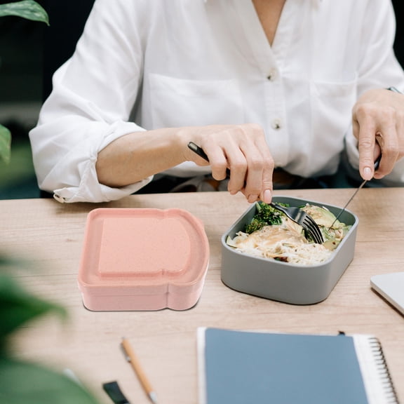 COMPUKAS Sandwich Containers For Wide Bread Food Holders Pink Bamboo Fiber 4Pcs