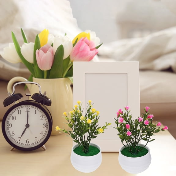 COMPUKAS Set of 4 Miniature Plastic Potted Plant Models, Realistic Small Pots for Home Decor, Office Desk Accessories, Photo Props