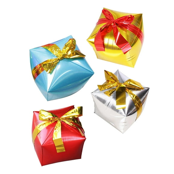 COMPUKAS 4Pcs New Year Aluminum Foil Balloons Square Shaped present Box Balloons for Party Decoration 18.1x18.1x18.1in