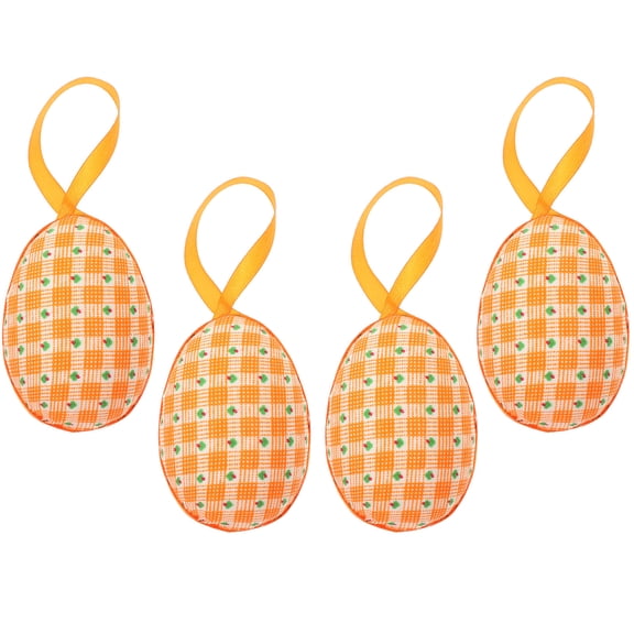 COMPUKAS Set of 4 Orange Easter Hanging Eggs with Detailed Design for Holiday Party and Spring Decorations