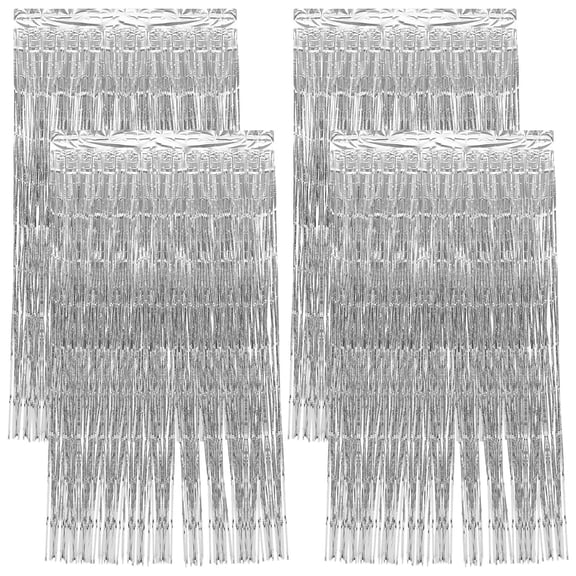 COMPUKAS 4Pcs Silver Plastic Fringe Curtains for Party and Wedding Decor 78.7x39.4in