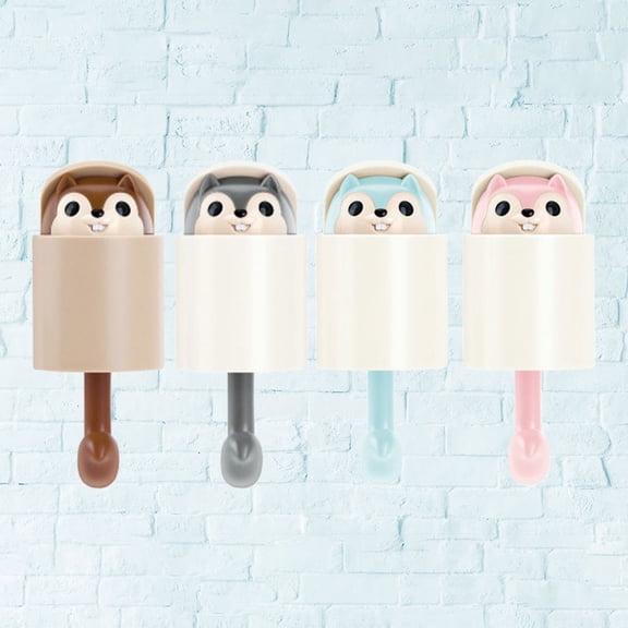 COMPUKAS 4Pcs Squirrel Design Adhesive Hooks with Creative Auto Close Box for Cloth Hanging Multi Color