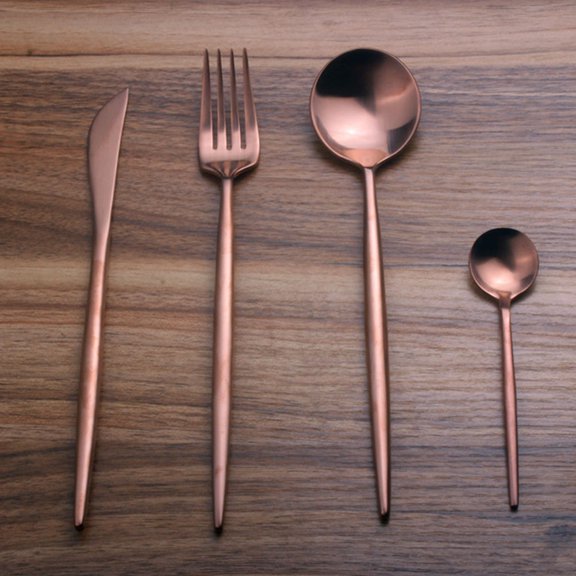 COMPUKAS 4Pcs Stainless Steel Dinner Forks Rose Plated Gold Mirror Polished Four Teeth for Fruit Cake Bread