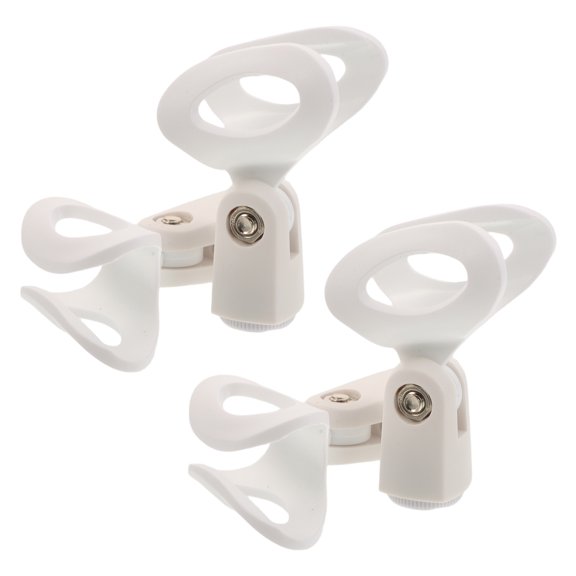 COMPUKAS 4Pcs Universal White Plastic Mic Clip Holder for Handheld Microphones and Stage Use