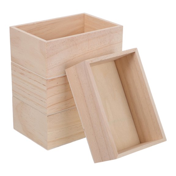 COMPUKAS 4Pcs Versatile Unfinished Wood Storage Cubes Light Yellow Rustic Organizer for Sundries and Crafts