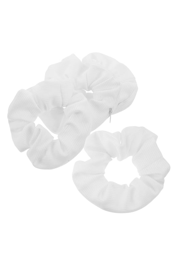 4Pcs White Scrunchy Hair Accessories with Zippered Pocket for Secure Small Item Storage