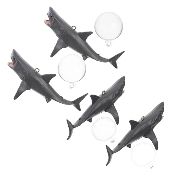 COMPUKAS Floating Shark Aquarium Decor Grey PVC Fish Tank Accessory 4Sets