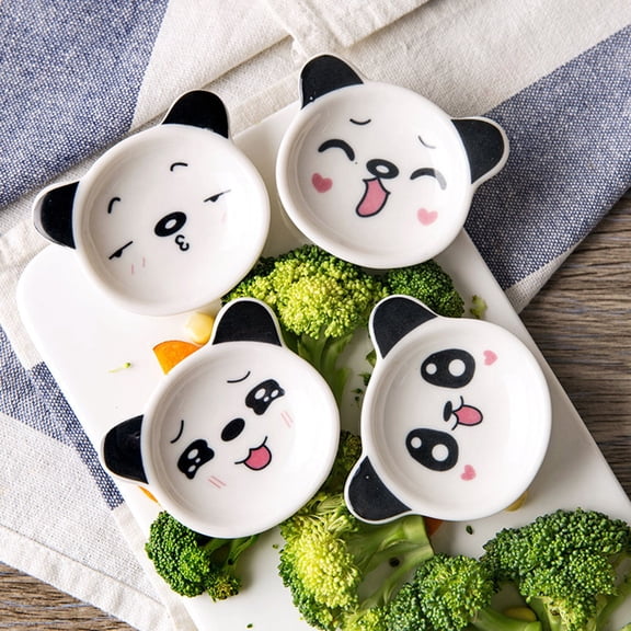 COMPUKAS Creative Ceramic Panda Saucers for Home Kitchen Bbq Picnic 4Pcs