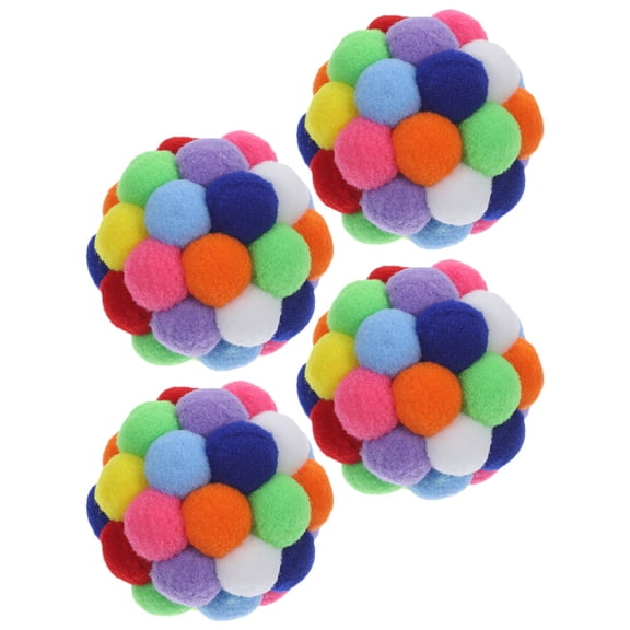 COMPUKAS Fuzzy Bell Balls for Indoor Pet Use Multi-Color Plush Material 4Pcs