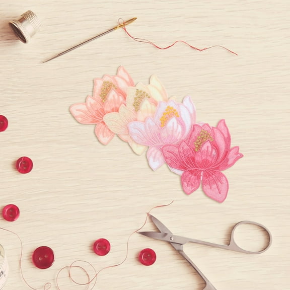 COMPUKAS 4- Flower Iron-On Applique Set, Assorted Colors for Sewing, Crafting, and Projects