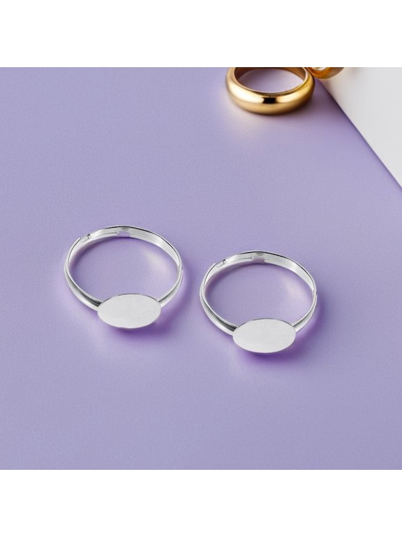 Flat Round Pad Adjustable Ring Bases Plated Silver Plated for DIY Use 50Pcs