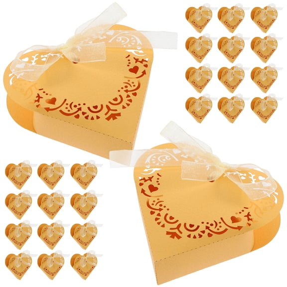 COMPUKAS 50Pcs Golden Heart Hollow Paper Candy Boxes Decorative Candy Containers for Parties