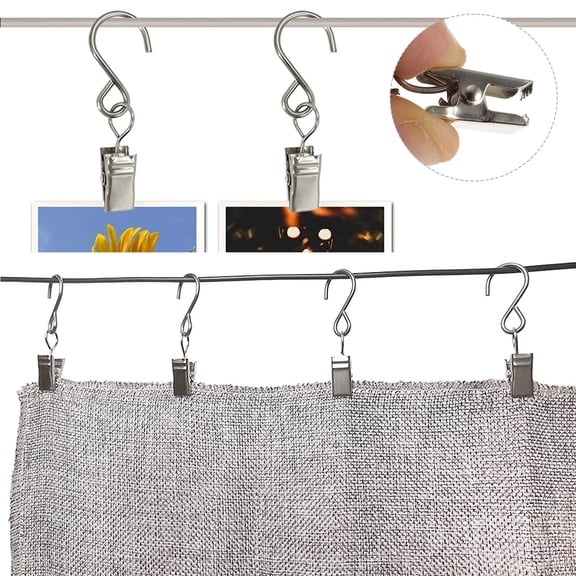COMPUKAS Curtain Hook Clips Plated Silver Iron Easy-Glide Home Accessories 50Pcs