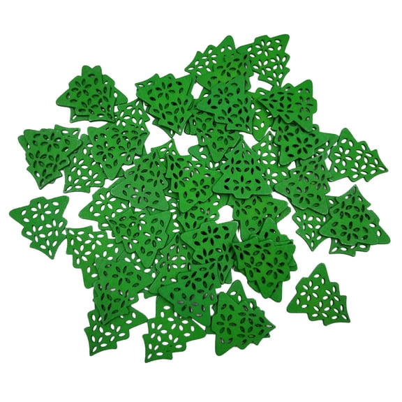 COMPUKAS 50Pcs Wood Cutouts for Crafts Green Christmas Decoration Wooden Slices with Hollow Christmas Tree for Families