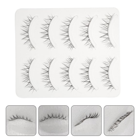 COMPUKAS 3D Natural Transparent Stem Black Artificial Fiber Eyelashes 5 Pairs