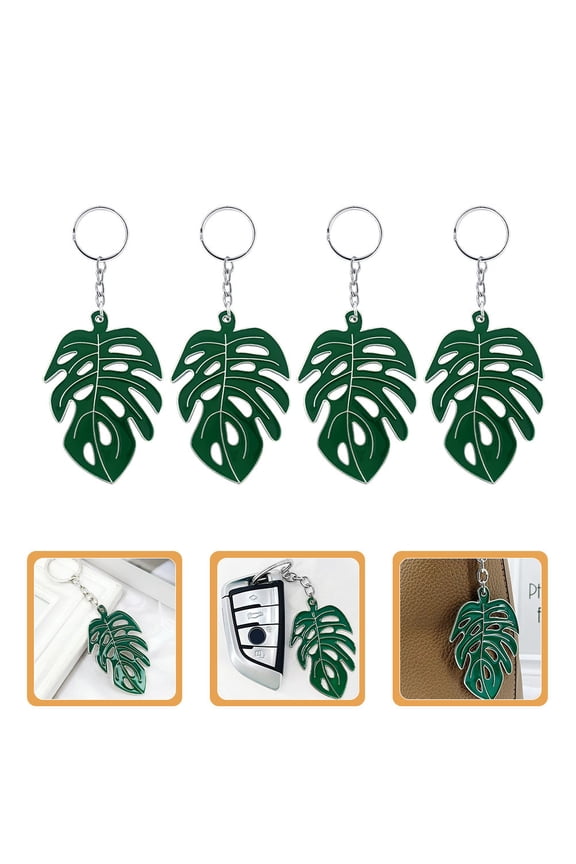 5Pcs Versatile Green Leaf Keychain Set Tropical Monstera Charm for Car Bag and Phone